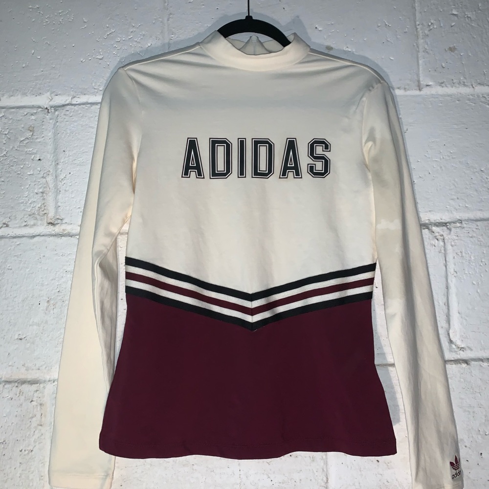 Cream and Maroon Vintage Cheer Style Adidas Top